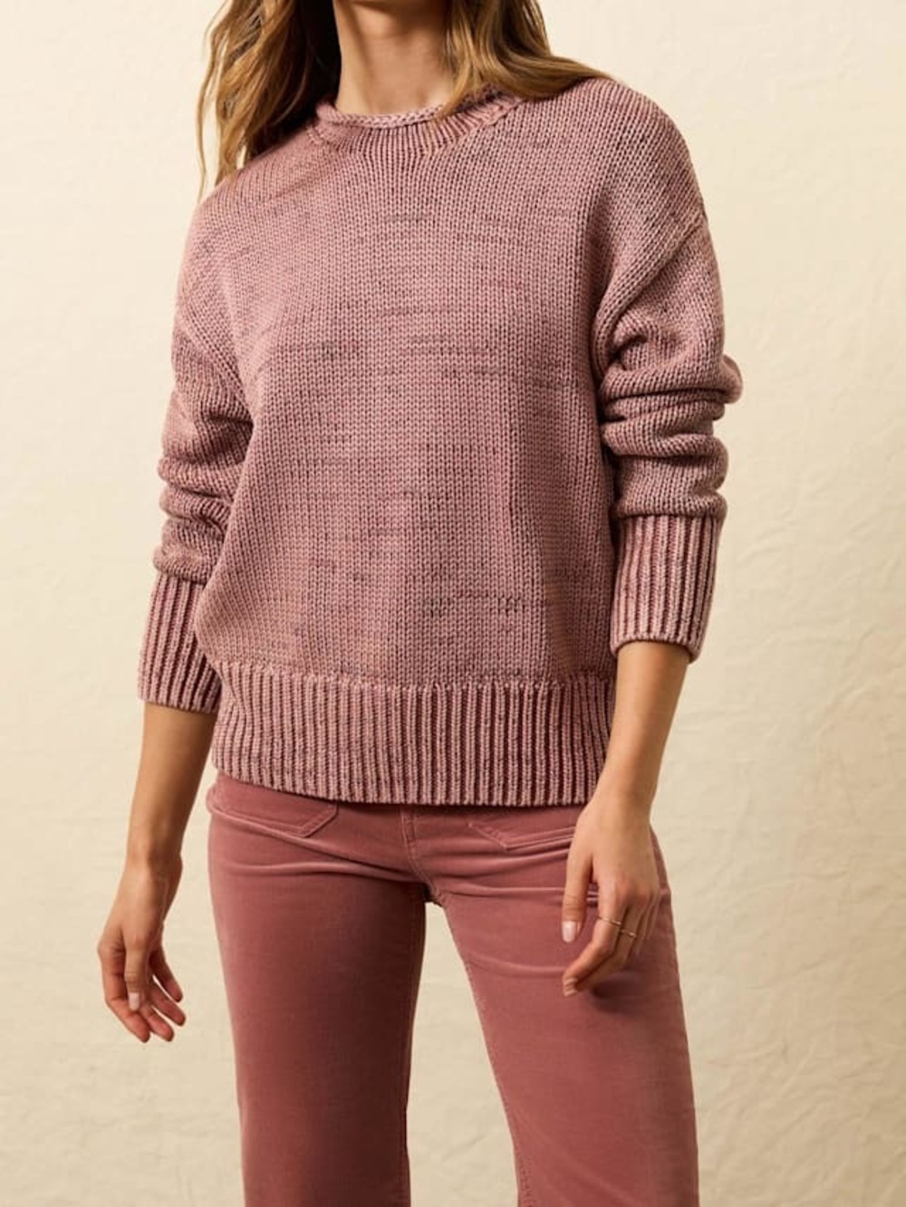Faherty Sunwashed organic Cotton Roll Neck Sweater size large rose pink heavy